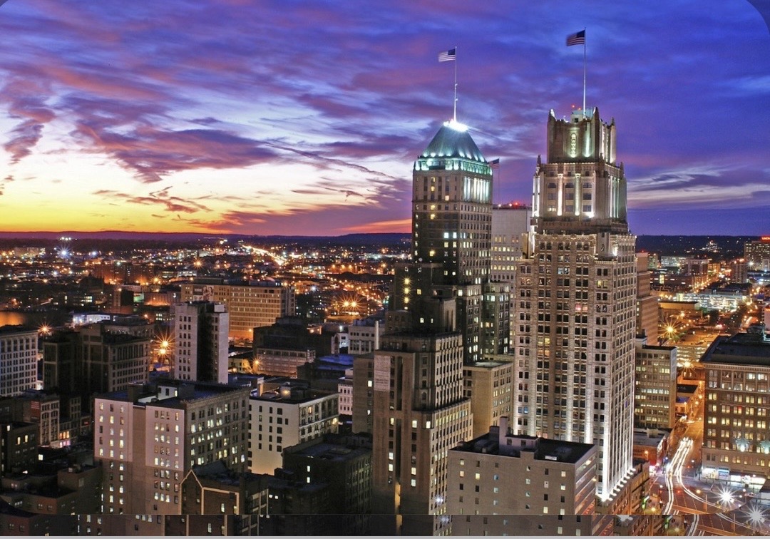 Newark skyline at sunset